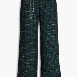 Maje Green Tweed Metallic Boucle Belted Wide Leg Pants Size 34